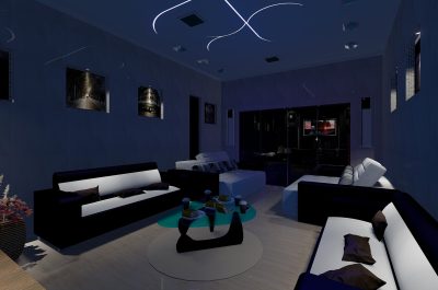 Altbausanierung Badsanierung Küche Schrankraum Interior Design blaues Wohnzimmer Strohmaier